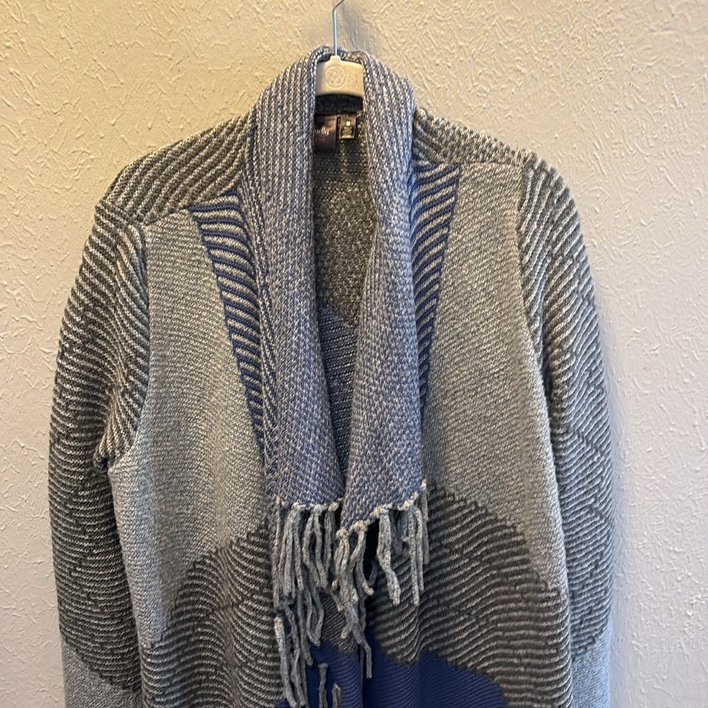 Rafaella Colorblock Fringe Open Front Cardigan Bl… - image 2